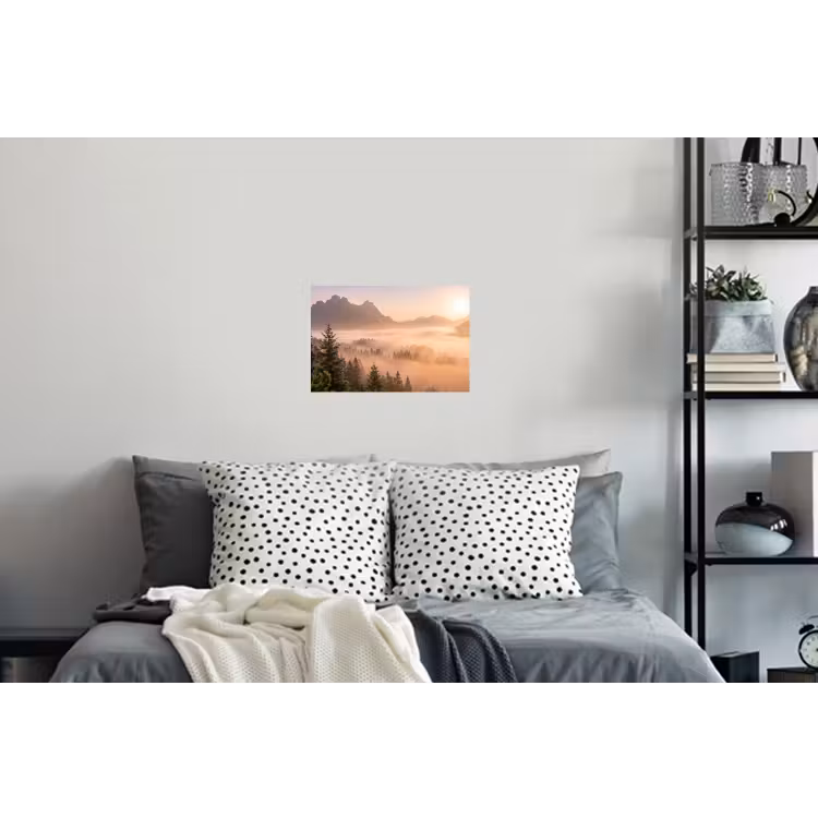 Zonlicht - Mist - Bergen - Bomen Muursticker klein -slaapkamer