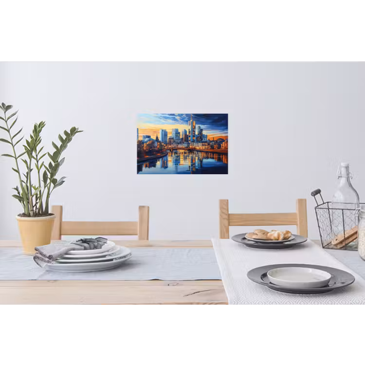 Zonsondergang Frankfurt - Stad - Skyline - Water Muursticker klein -eettafel