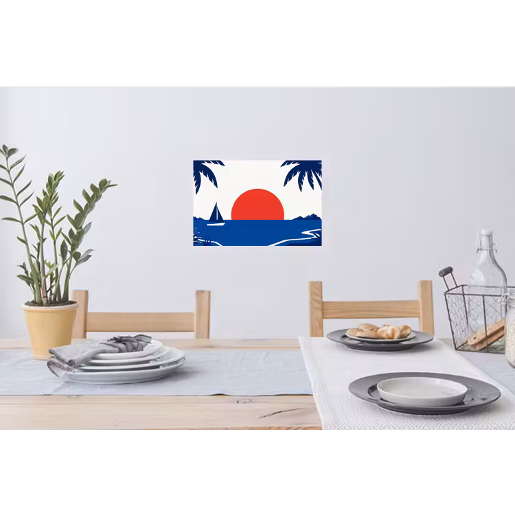 Zonsondergang - Zee - Palmboom - Tropisch - Modern Muursticker klein -eettafel
