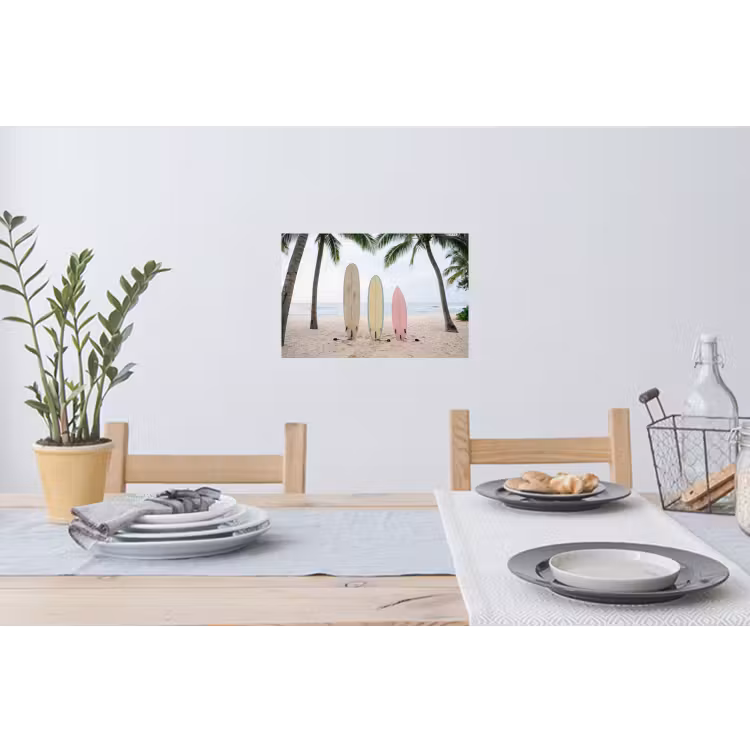 Surfboard - Palmbomen - Kleurrijk Muursticker klein -eettafel