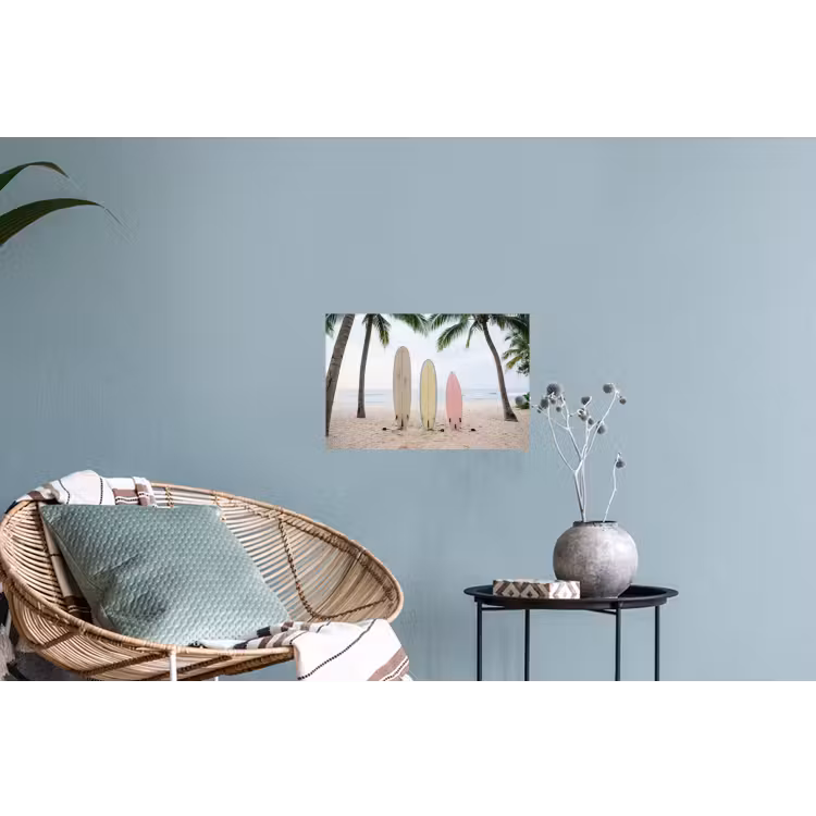 Surfboard - Palmbomen - Kleurrijk Muursticker klein -plant