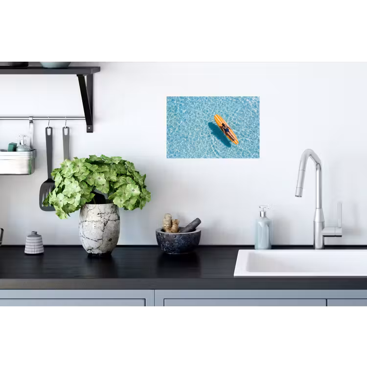 Surfboard - Water - Badpak - Oranje Muursticker klein -keuken