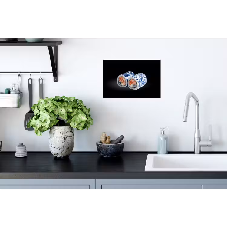 Sushi - Delfts blauw - Rijst - Vis - Elegant Muursticker klein -keuken