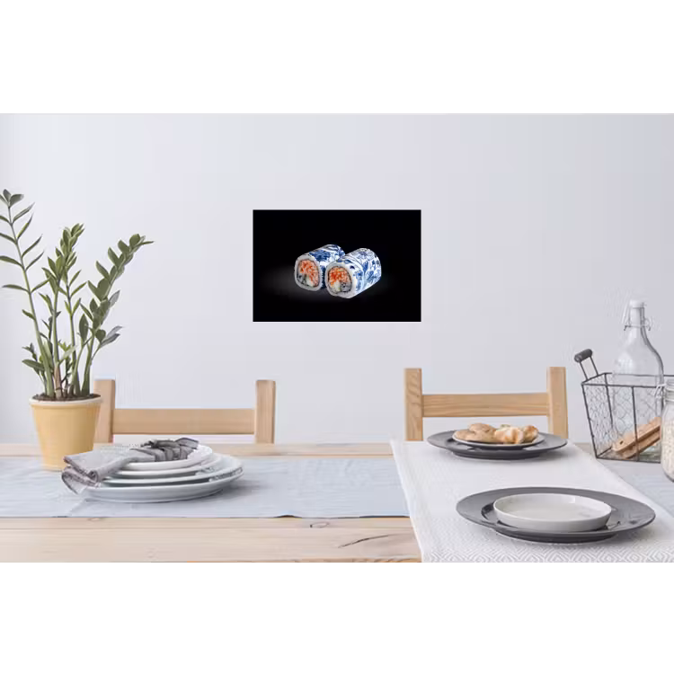 Sushi - Delfts blauw - Rijst - Vis - Elegant Muursticker klein -eettafel