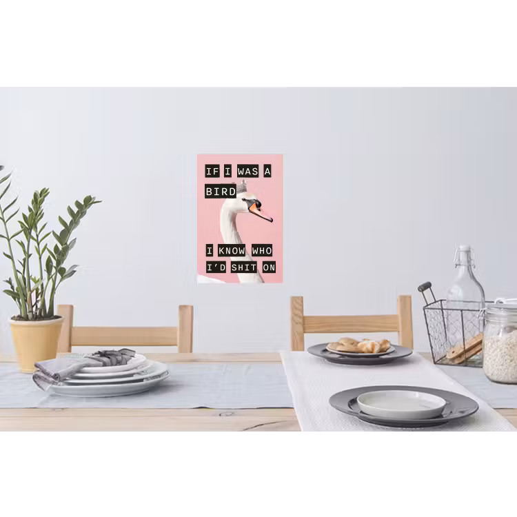 Zwaan - Vogel - Decoratie - Roze Muursticker klein -eettafel