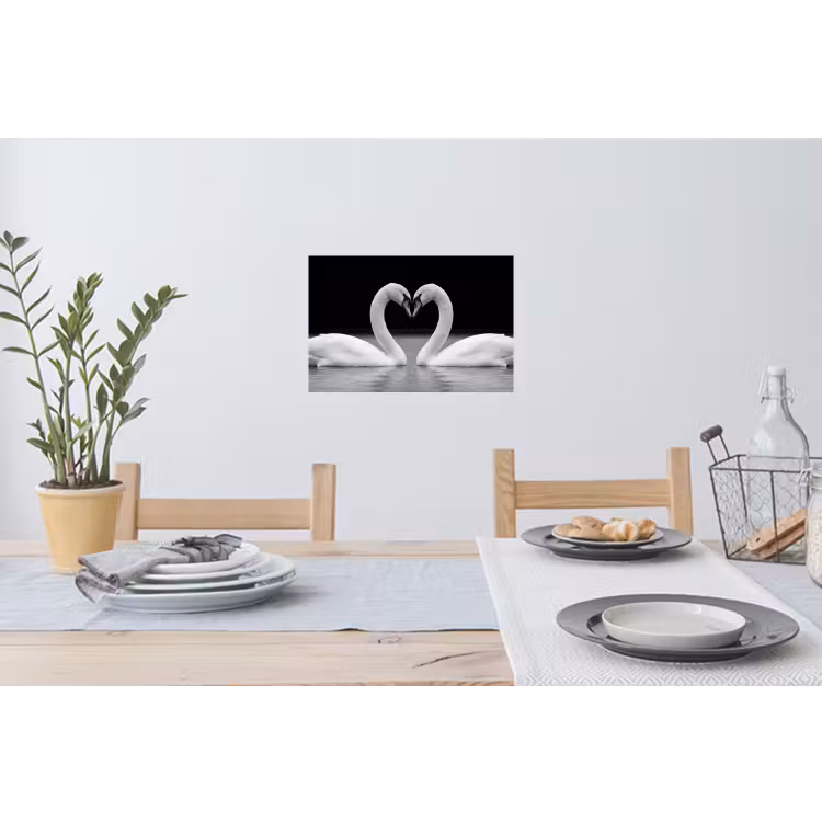 Zwanen - Hart - Zwart - Wit Muursticker klein -eettafel