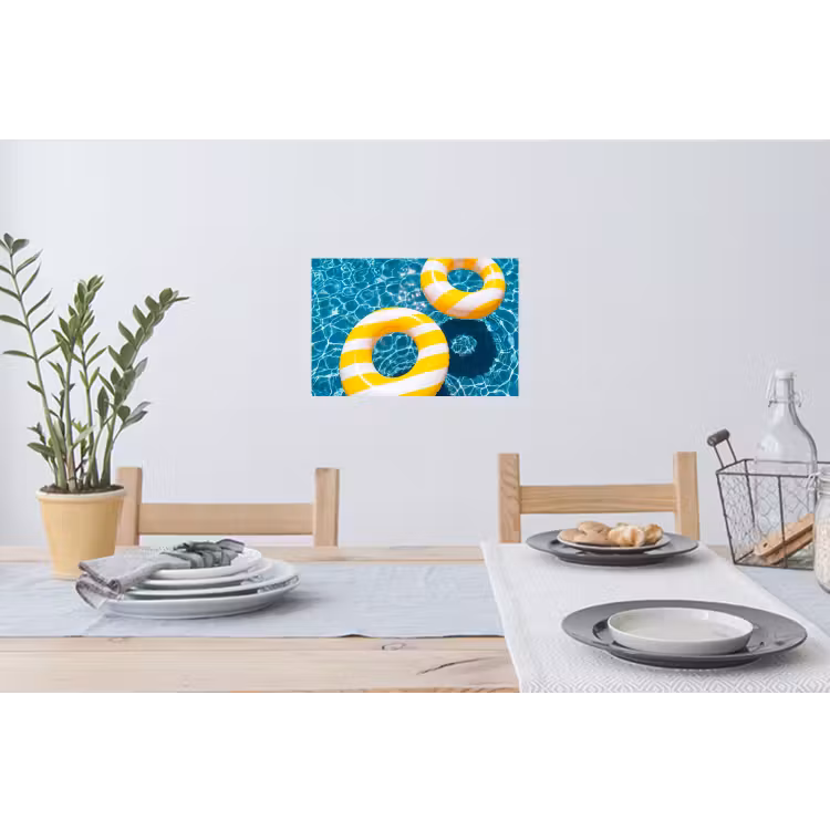 Zwembad - Zwembanden - Zomer - Geel - Blauw Muursticker klein -eettafel