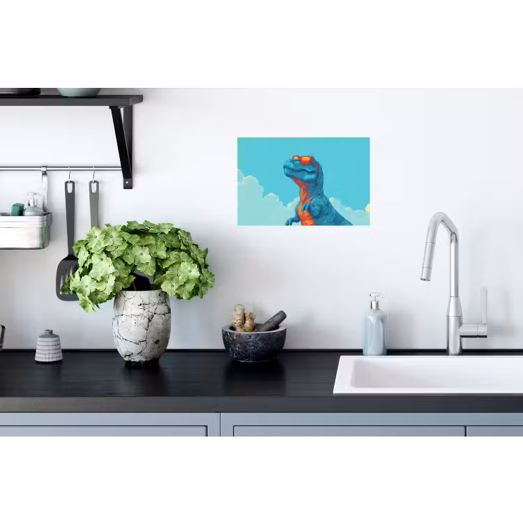 T-Rex - Blauw - Wolken - Zonnebril Muursticker klein -keuken