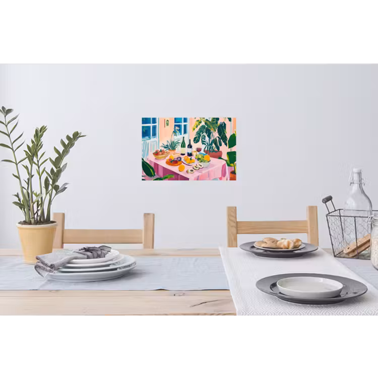 Tafel - Wijn - Fruit Muursticker klein -eettafel