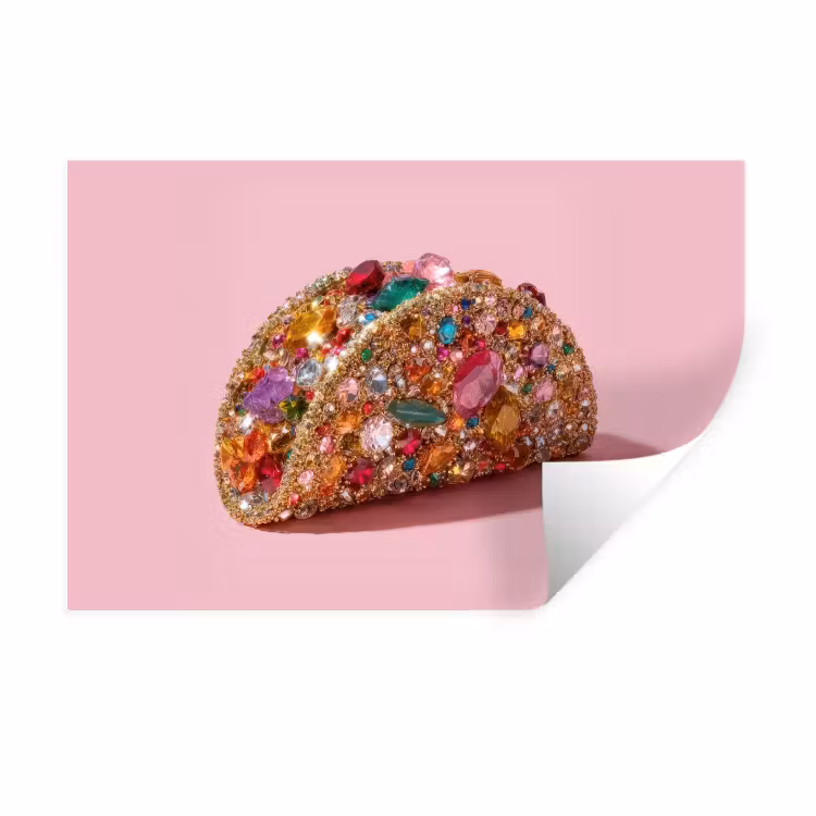 Taco - Kleurrijk - Edelstenen - Goud Muursticker klein -3d
