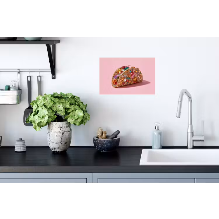 Taco - Kleurrijk - Edelstenen - Goud Muursticker klein -keuken