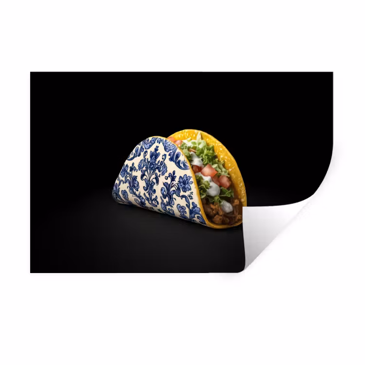 Taco - Vlees - Salade - Delftsblauw - Motief Muursticker klein -3d