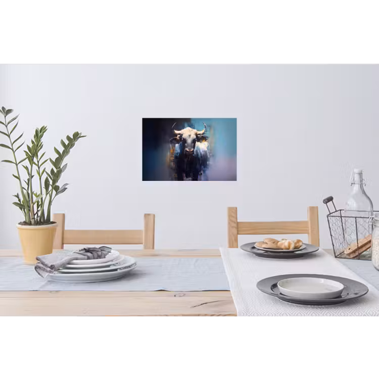Stier - Zwart - Abstract - Horens Muursticker klein -eettafel