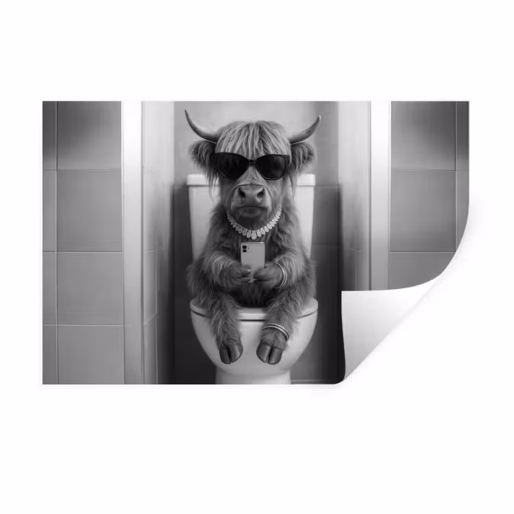 Stier - Telefoon - Toilet - Zwart - Wit Muursticker klein -3d
