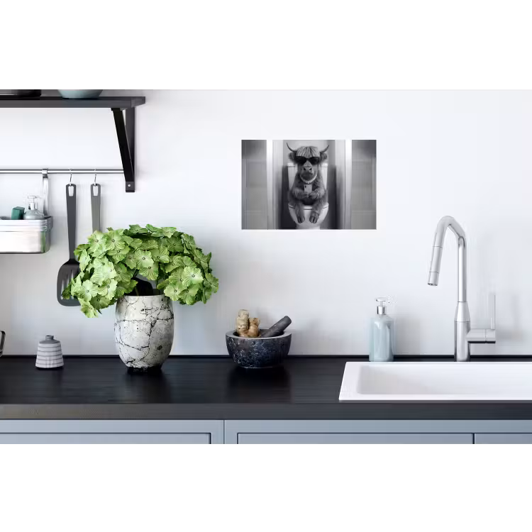 Stier - Telefoon - Toilet - Zwart - Wit Muursticker klein -keuken