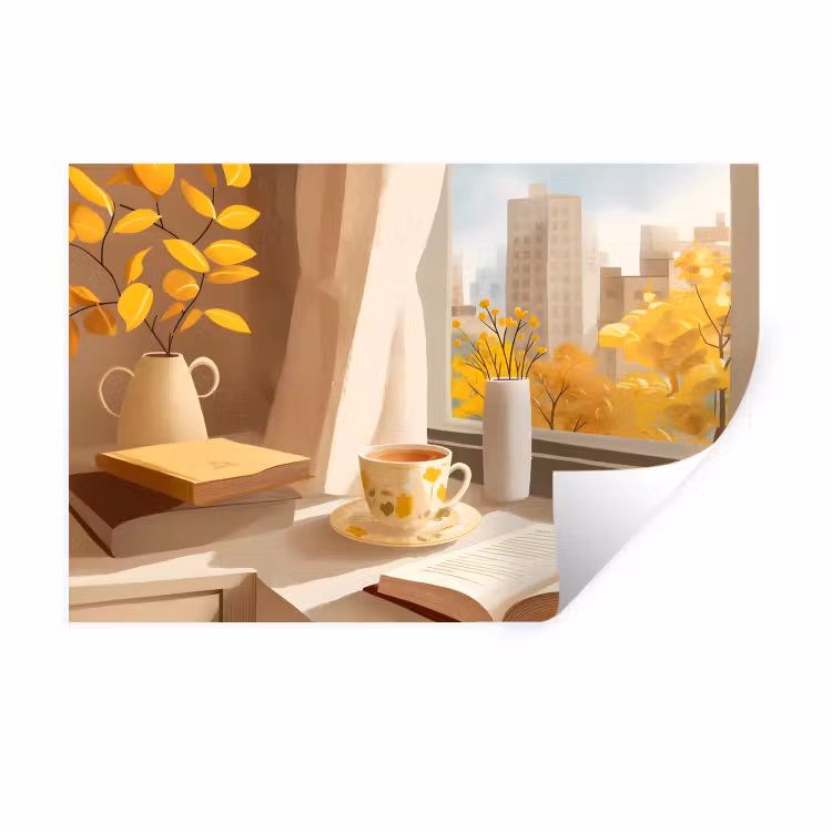 Thee - Boek - Thee - Herfst Muursticker klein -3d