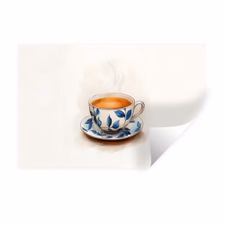 Theekop - Bladeren - Blauw Muursticker klein -3d