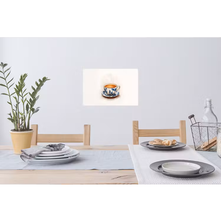 Theekop - Bladeren - Blauw Muursticker klein -eettafel