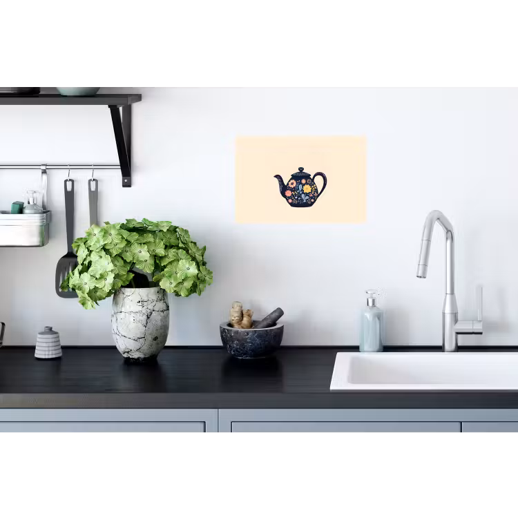 Theepot - Kleurrijk - Bloemen Muursticker klein -keuken