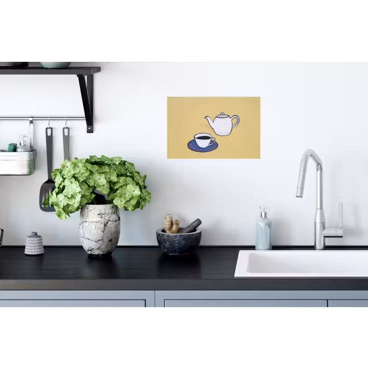 Theepot - Kopje - Beige - Illustratie Muursticker klein -keuken