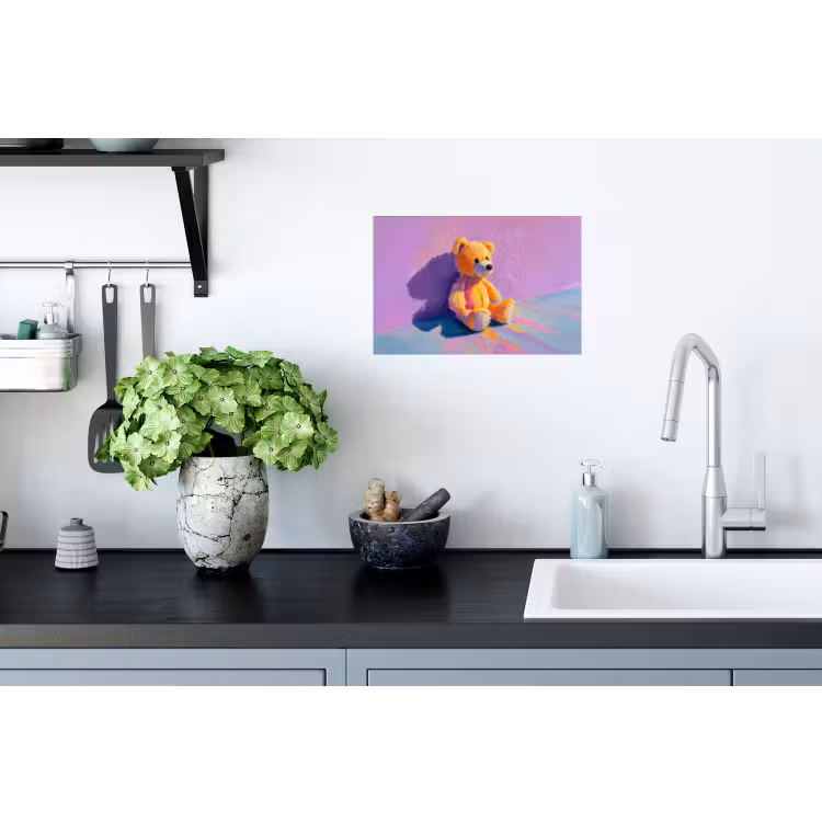 Teddybeer - Schaduw - Penseelstreken - Paars Muursticker klein -keuken