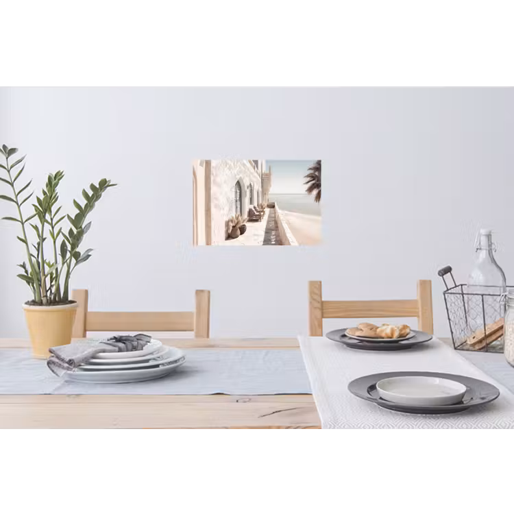 Terras - Stoelen - Strand - Beige Muursticker klein -eettafel