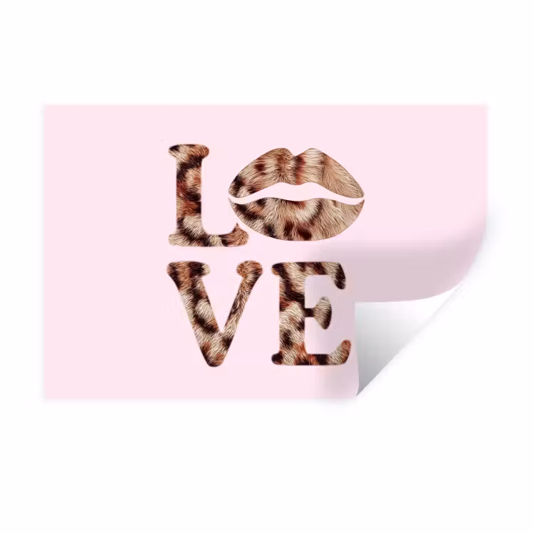 Tekst - Love - Pantervacht - Lichtroze Muursticker klein -3d