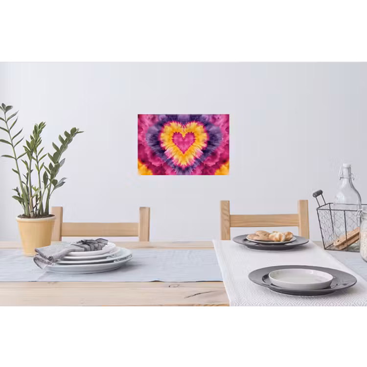 Tie dye - Hartvorm - Vlammen - Oranje Muursticker klein -eettafel