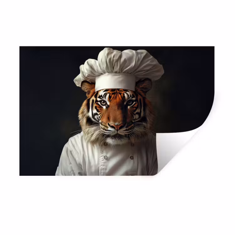 Tijger - Kokskleding - Bruin Muursticker klein -3d