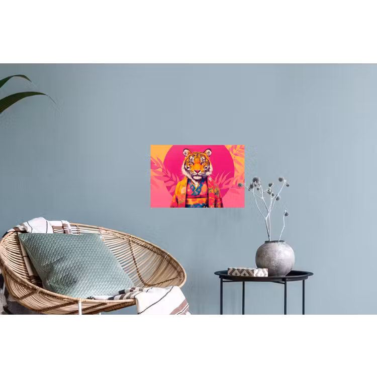 Tijger - Kimono - Planten - Roze Muursticker klein -plant