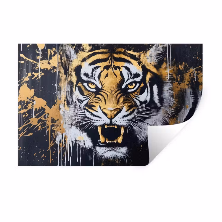 Tijger - Verfspatten - Goud Muursticker klein -3d
