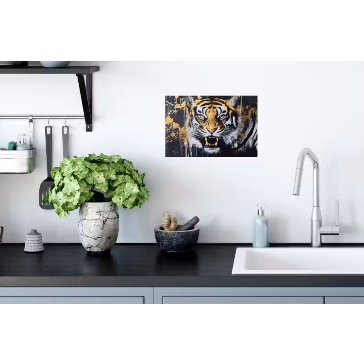 Tijger - Verfspatten - Goud Muursticker klein -keuken