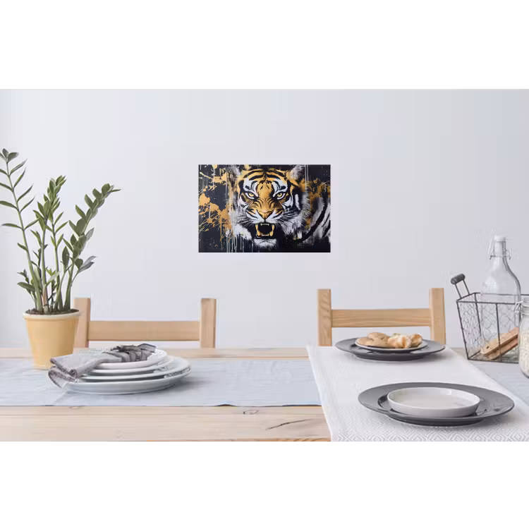 Tijger - Verfspatten - Goud Muursticker klein -eettafel