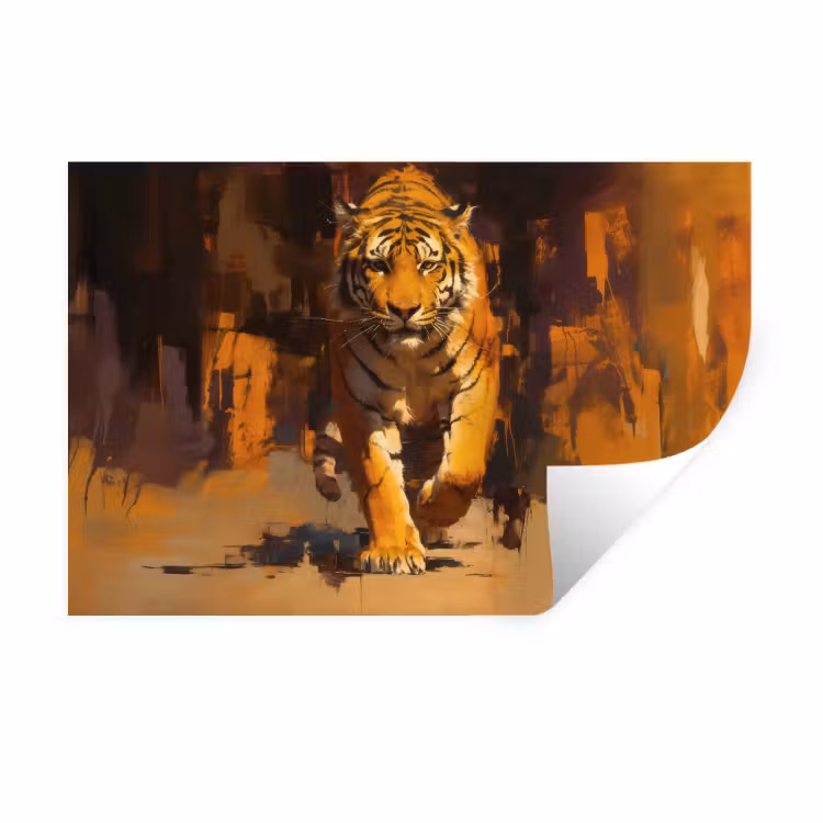 Tijger - Geschilderd - Oranje - Penseelstreken Muursticker klein -3d