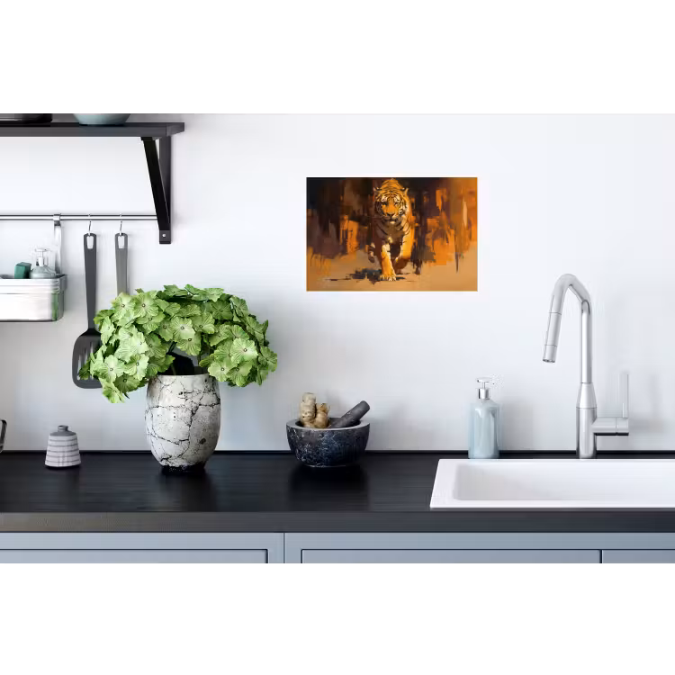 Tijger - Geschilderd - Oranje - Penseelstreken Muursticker klein -keuken