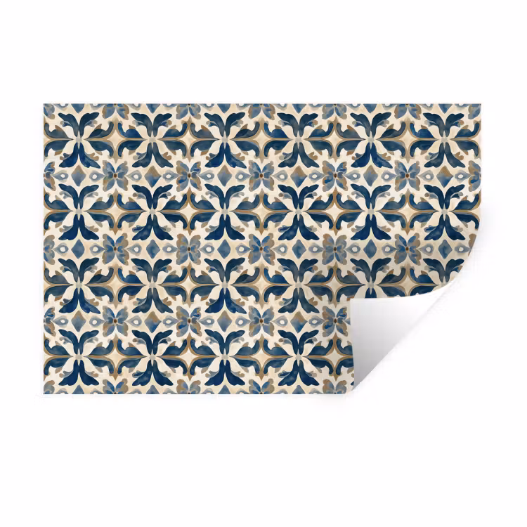 Tegel - Patroon - Blauw - Beige Muursticker klein 286 -3d