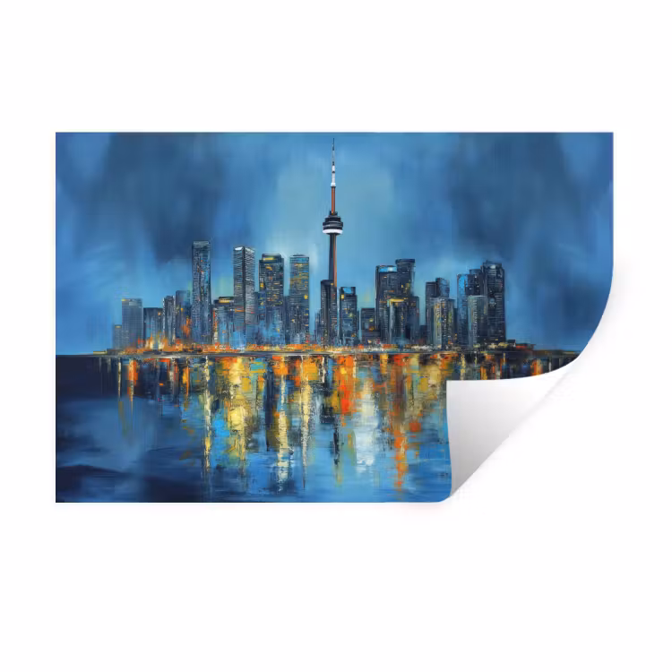 Skyline Toronto - Water - Stadslichten - Toren Muursticker klein -3d