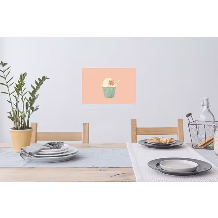 Bakje - Ijs - Aardbei - Roze Muursticker klein -eettafel