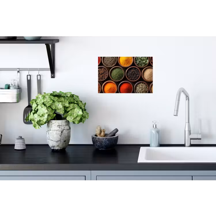 Bakjes - Hout - Kruiden - Kleurrijk Muursticker klein -keuken