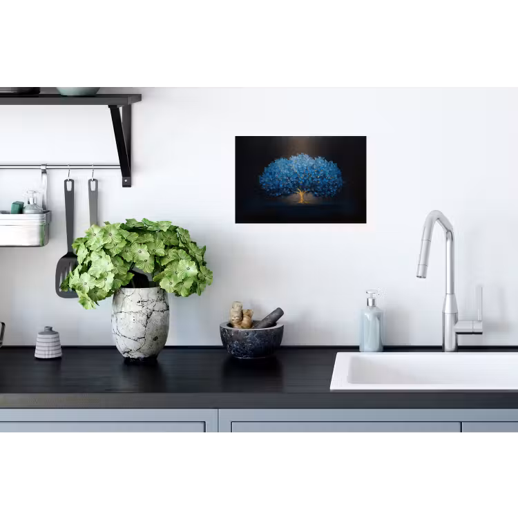 Boom - Blauw - Bladeren - Penseelstreken Muursticker klein -keuken