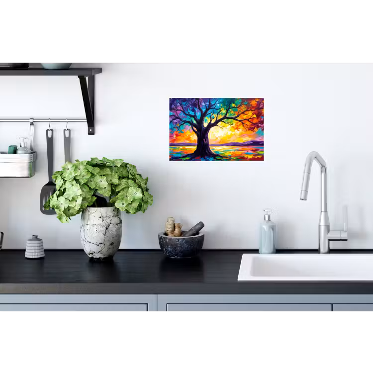 Boom - Landschap - Natuur - Abstract - Kleurrijk Muursticker klein -keuken