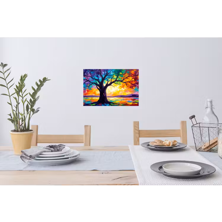 Boom - Landschap - Natuur - Abstract - Kleurrijk Muursticker klein -eettafel