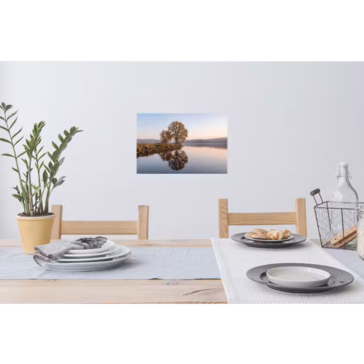 Bomen - Reflectie - Water - Zonsopgang - Serene Muursticker klein -eettafel