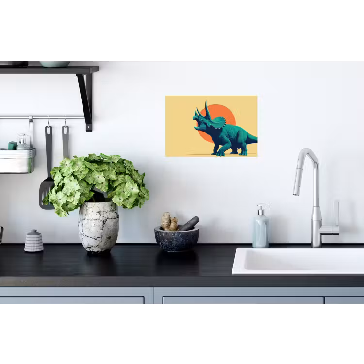 Triceratops - Cirkel - Oranje - Hoorns Muursticker klein -keuken