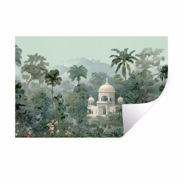 Tropische tuin - Koepelgebouw - Bloemen Muursticker klein -3d