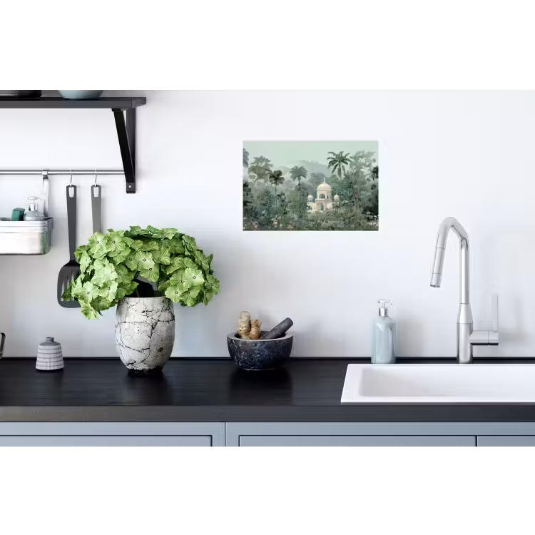 Tropische tuin - Koepelgebouw - Bloemen Muursticker klein -keuken