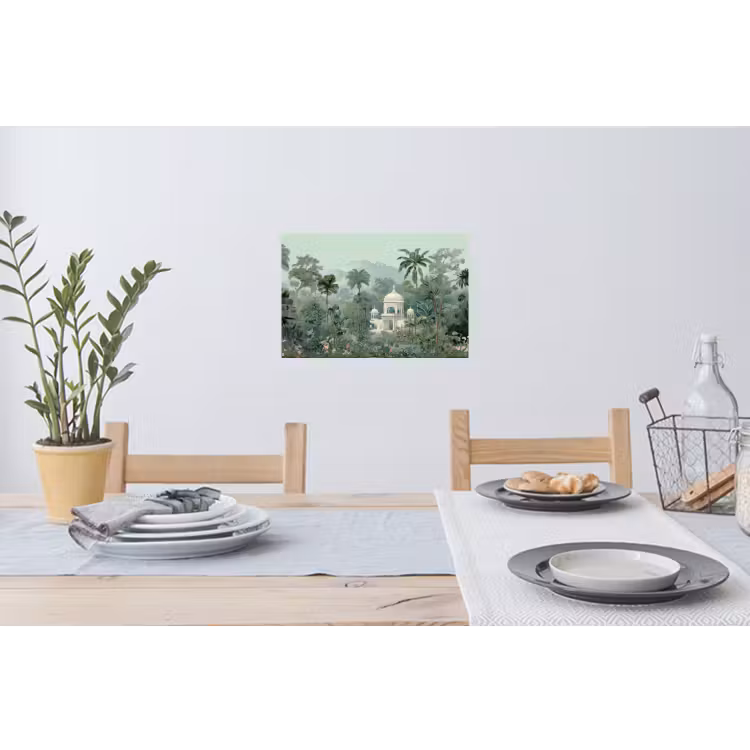 Tropische tuin - Koepelgebouw - Bloemen Muursticker klein -eettafel