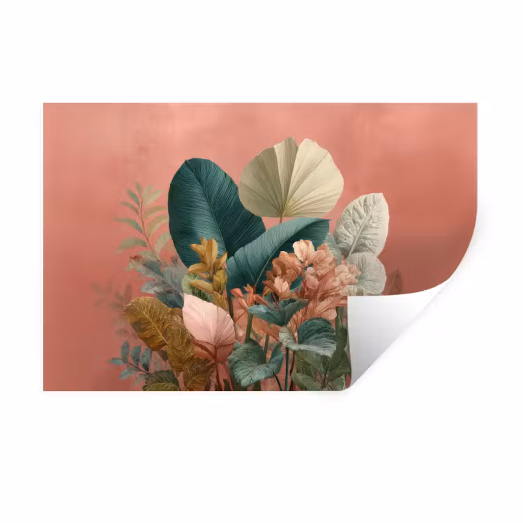 Tropische bladeren - Bloemen - Roze - groen Muursticker klein -3d