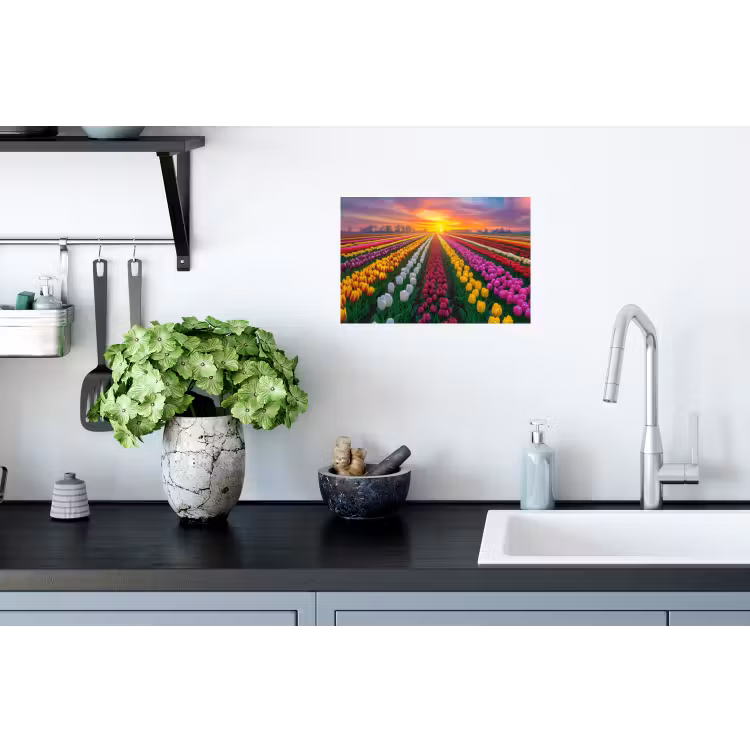 Tulpenveld - Zonsondergang - Kleurrijk Muursticker klein -keuken