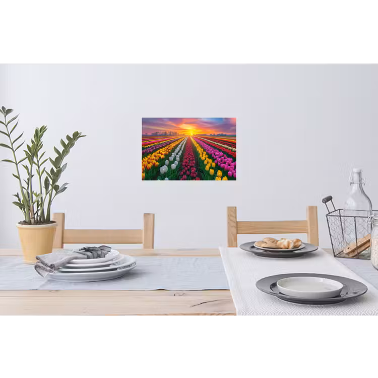 Tulpenveld - Zonsondergang - Kleurrijk Muursticker klein -eettafel